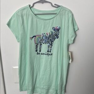 Mint Green Graphic T-Shirt with Zebra Design -100% cotton